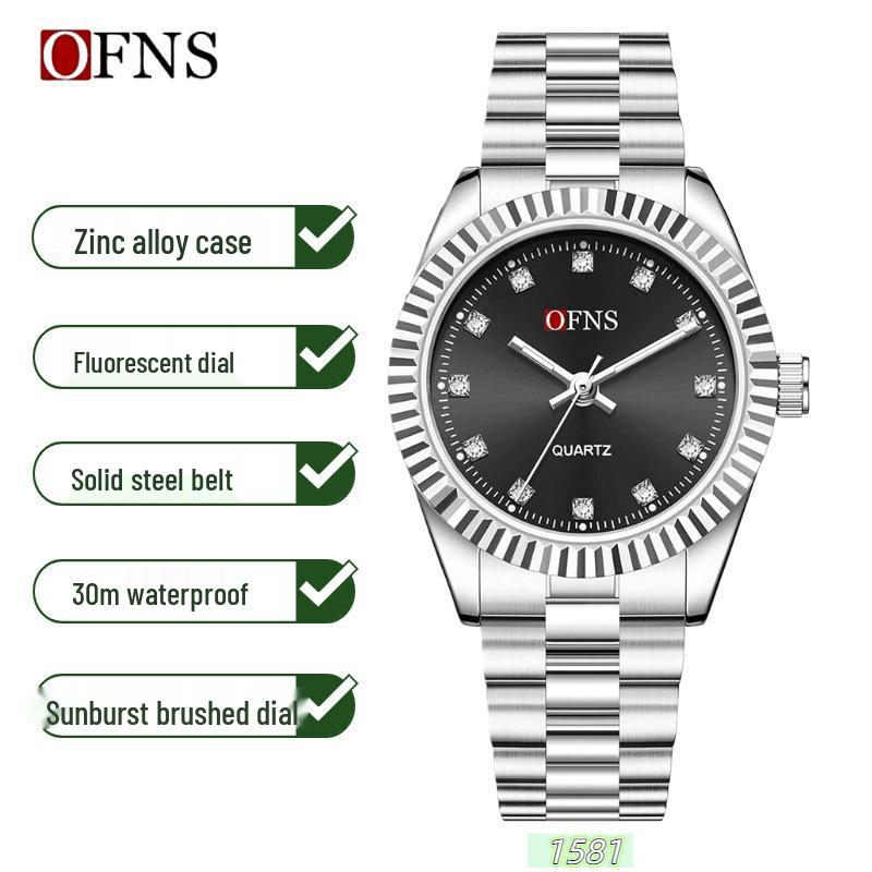 OFNS Classic Women's High-End Casual Luxury Quartz Wristwatch, Roman Numeral, Stud Design, Business-Commuting, Waterproof.