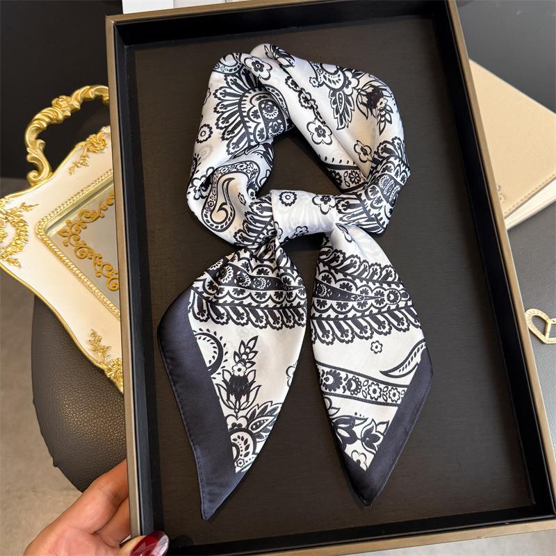 Silk Square Scarf Women Luxury Floral Print Soft Satin Kerchief Hairband Neckerchief Head Hijab Lady Headband Foulard Bag Ribbon