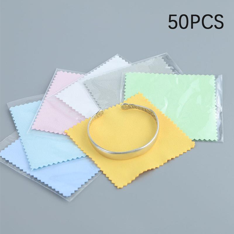 50Pcs Sterling Silver Polishing Cloth Silver Color Cleaning Cloths With Individually Package Soft Clean For Jewelry Tool