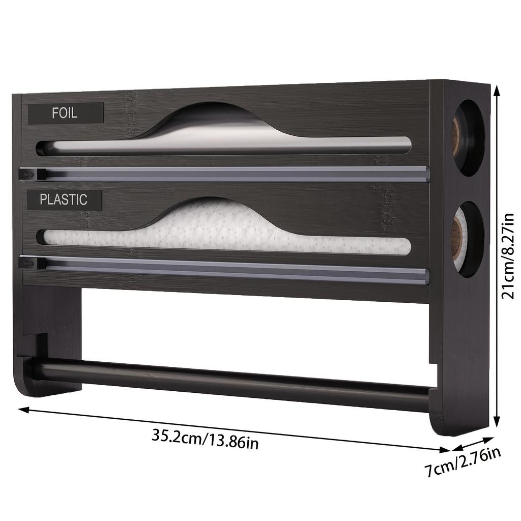 Bamboo Cling Wrap Cutter Box with Kitchen Paper Holder 2 In 1 Storage Organizer for Home