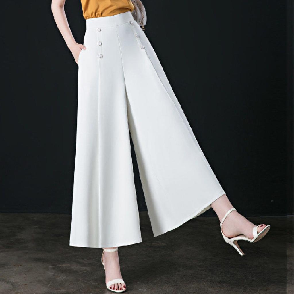 Women's High Waist Wide Leg Pants Loose Fit Street Style Casual Culottes Skirt Pants With Pockets
