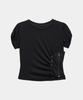 ETRE AU SOMMET Drape Pintuck Zipper Roll-Up Short Top (Black)