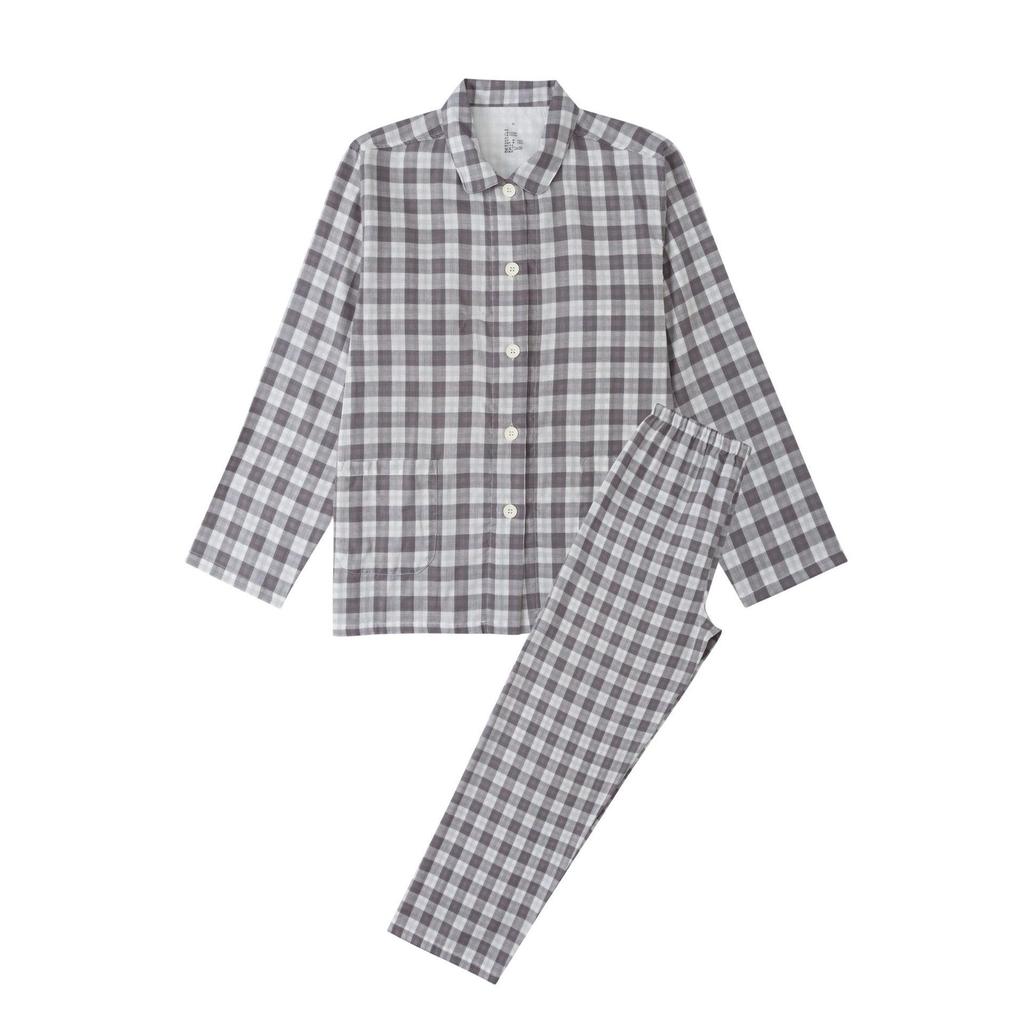 Set Pigiama in Cotone Stile Giapponese: Manica Lunga per Uomo e Donna, Pantaloni in Garza a Doppio Strato, Ideali per Coppie in Autunno.
