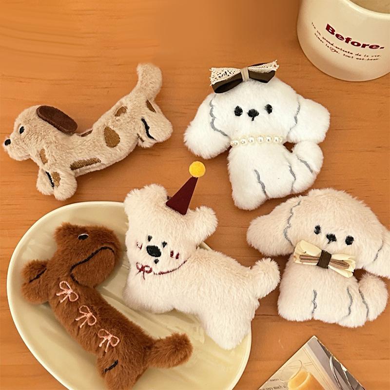 Cartoon Kawaii Dachshund Plush Keychain Novelty Stuffed Puppy Keyring Cute Brooch Backpack Decoration Gifts