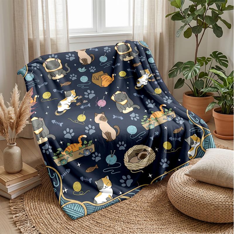Space Cat Dreams Theme blanket Lightweight Warm Flannel Blanket Decorative Throw Blanket for Home Decoration