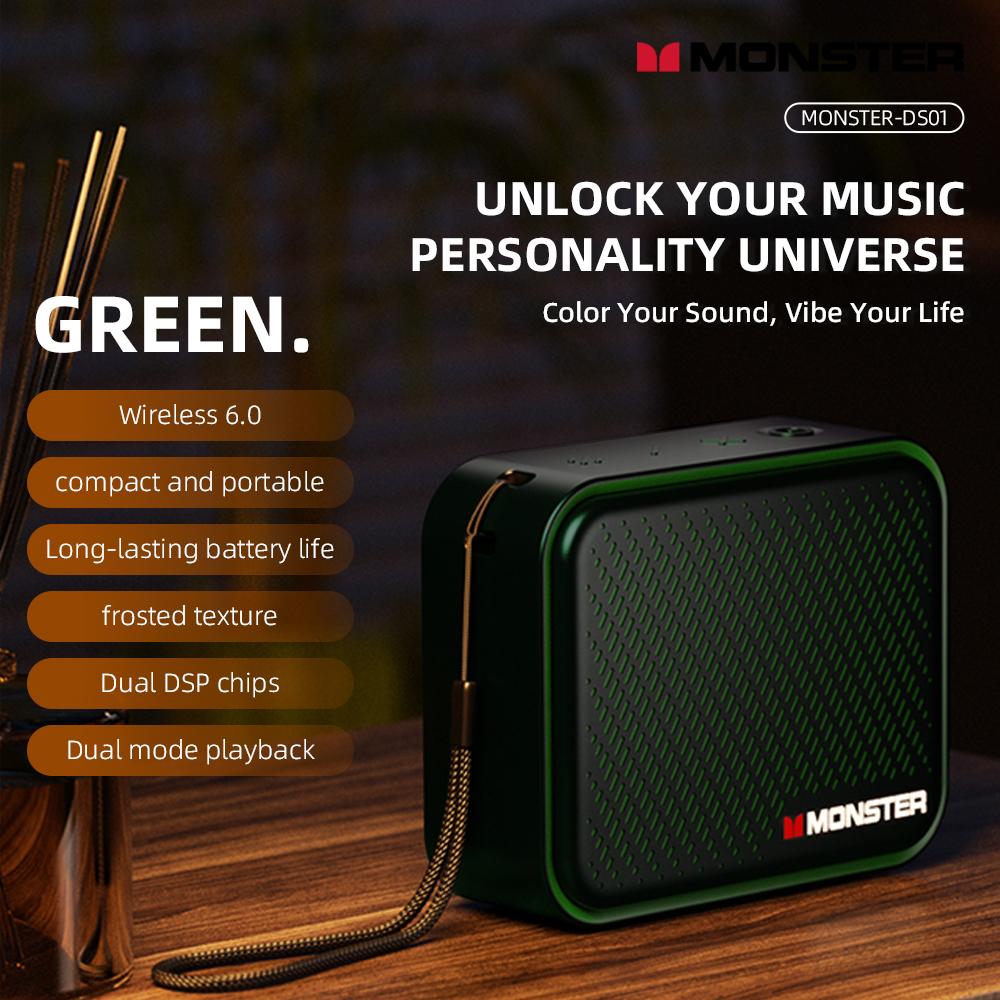 

Monster DS01 Outdoor Portable Wireless Speaker BT V6.0 IP67 Waterproof 1500mAh High Fidelity Mini Subwoofer Acoustics армія зелений колір