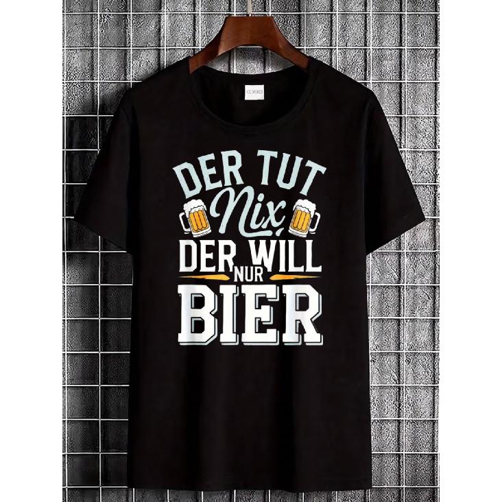 Black T Shirt with Beer Mugs And German Text Der Tut Nix Der Will Nur Bier for Casual Wear And Party Events S чёрный