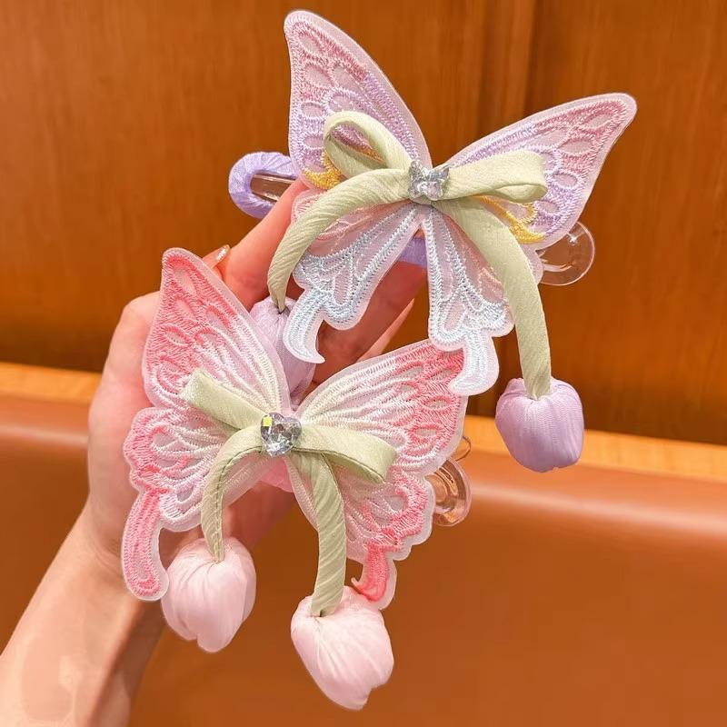 Clips de păr cu fundă mare fluture, accesoriu de păr prințesă pentru capul din spate al fetei, clips tip cioc de rață