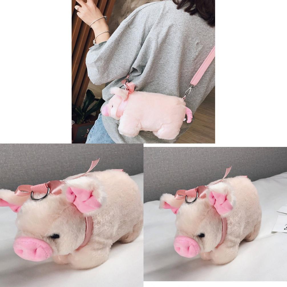 Borsa Giocattolo Peluche Maialino Carino Per Donne e Ragazze con Tracolla e Interno in Nylon