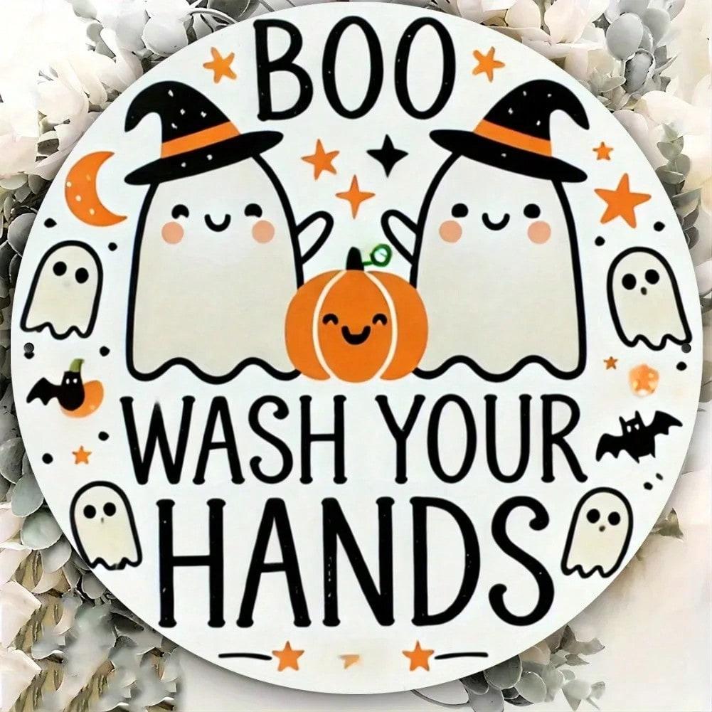 Happy Halloween Ghost Iron Wall Art 8 Inch Witch Pumpkin Decor 20x20