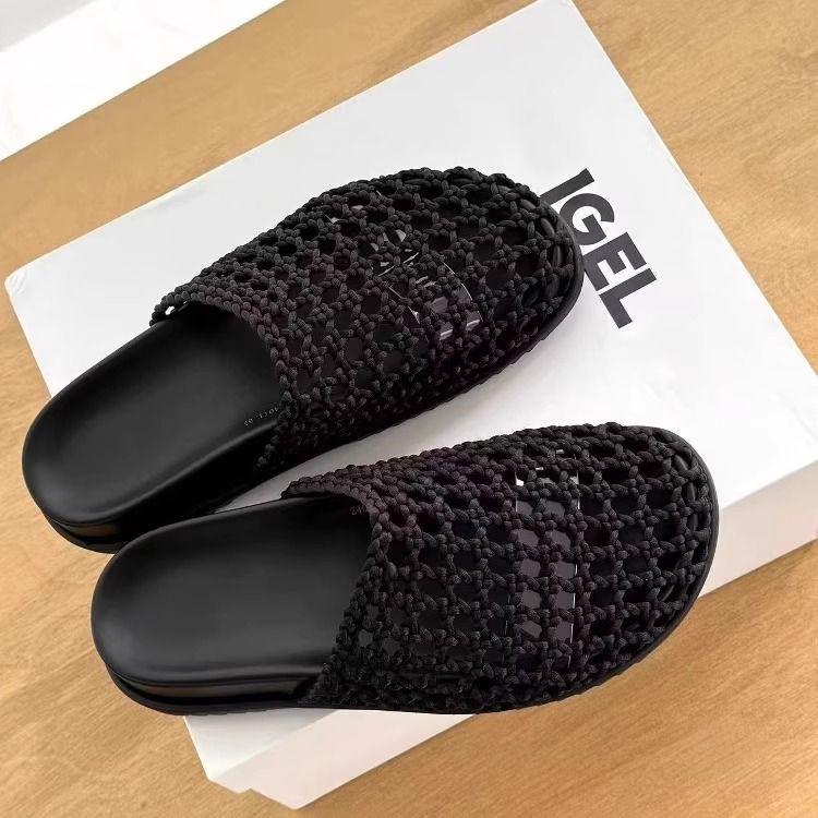 

Летние новые плетеные ретро тапочки баотоу, толстая подошва, полые, на одной педали, ленивые сандалии, женские 40 чёрный