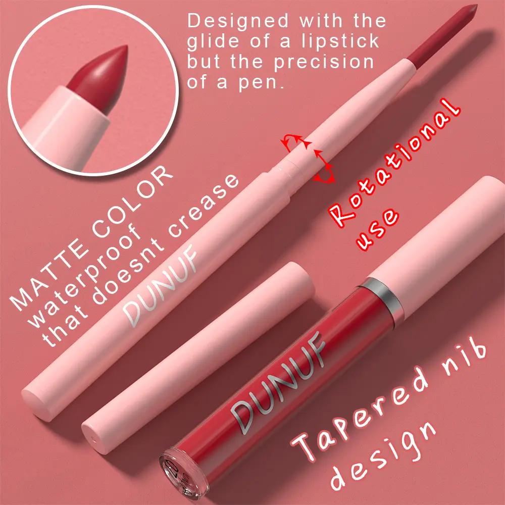 2 In 1 Set: Waterproof Dunuf Lip Liner Lip Gloss