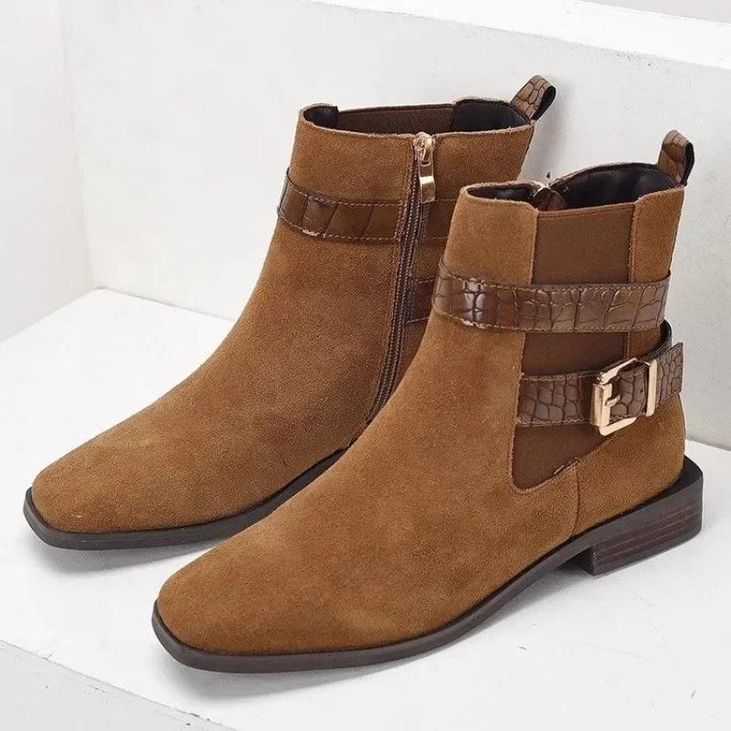 2024 New Autumn/Winter Hot Selling Women's Boots Outdoor Casual Low Heel Needle Buckle Side Zipper Pointed Boots for Women