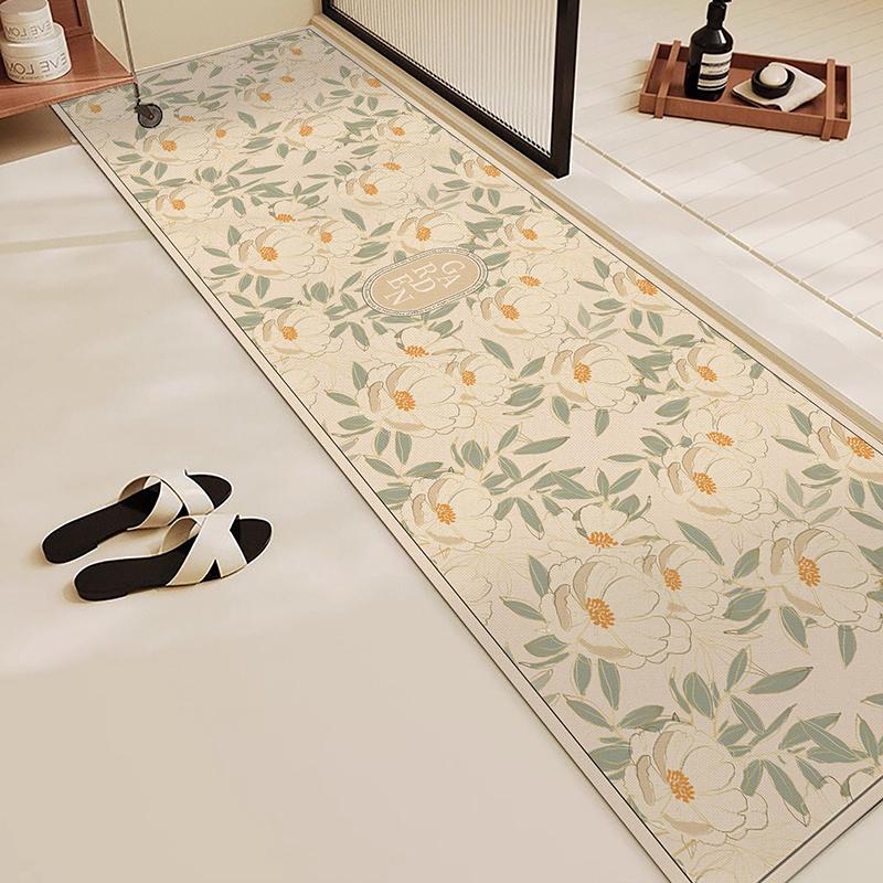 Rug for Bathroom Mat Absorbent Anti-slip Floor Mats Diatom Mud Toilet Shower Area Pink Carpet Plant Flowers Home Decoration Rugs