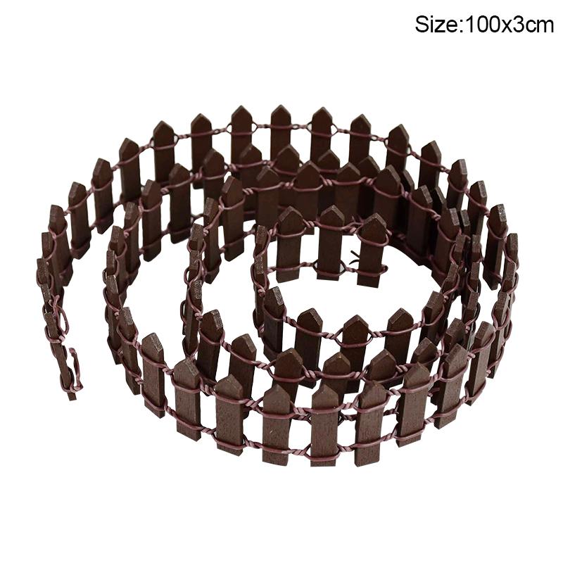 100CM Mini Wooden Fence Fairy Garden Fence Miniature DIY Fairy Garden Accessories Wood Barrier Dollhouse Home Craft Decoration