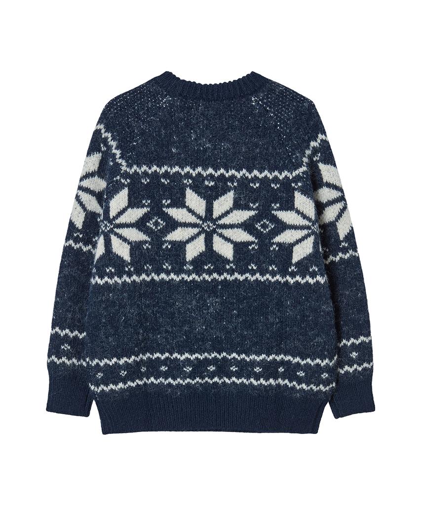 AWESOME STUDIO Nordic Snowflake Jacquard Round Knit Navy