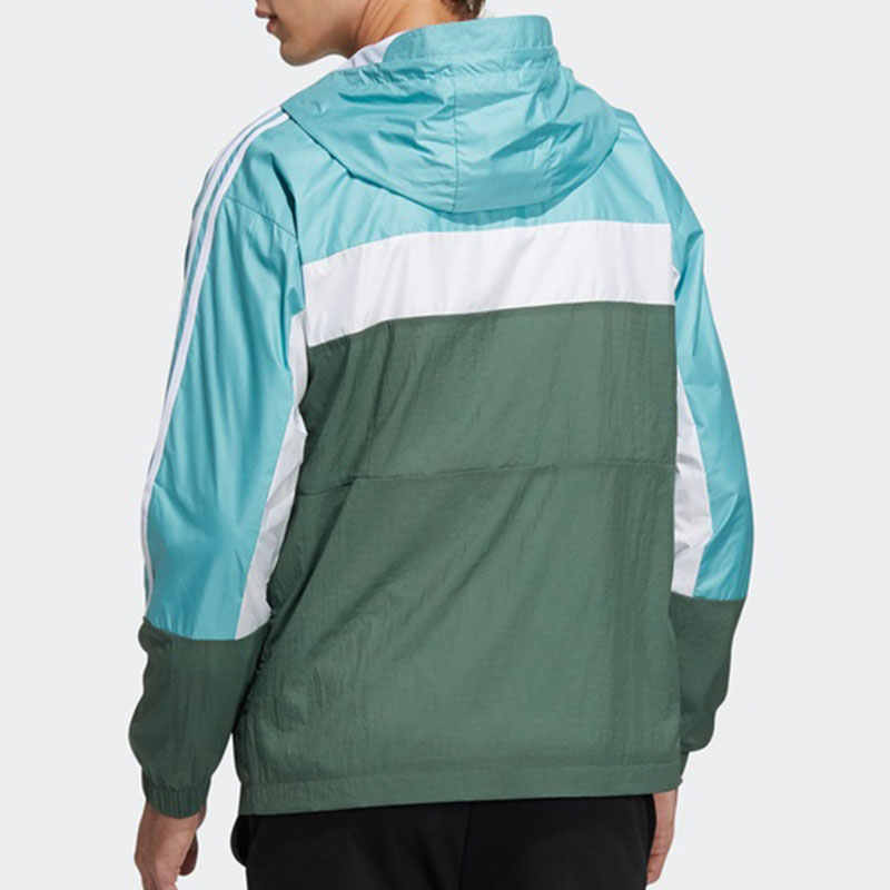 Adidas Neo Logo Bestickte Gestreifte Colorblock Zip-Up Hoodie Jacke Herren Jacke Blau Grün H57440