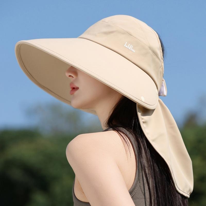 Empty Top Sun Protection Hat Women'S Outdoor Uv Protection Large Brim Tea Picking Hat Empty Top Shawl Neck Protection Sun Hat