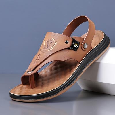 Herre-flip-flops Mote Uformelle Lærsandaler Utendørs Komfort Kjøresandaler for Menn Sklisikre Flate Sandaler Sandalias Hombre