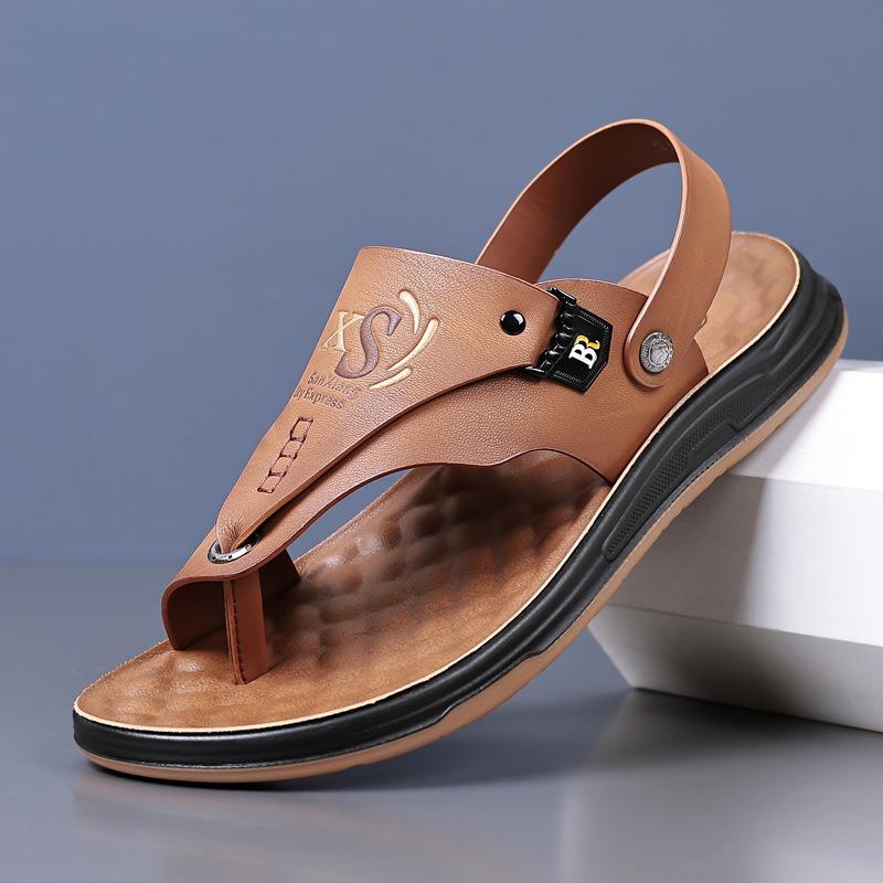 Fashion Men's Flip-flops Fashion Casual Leather Sandals Outdoor Comfort Driving Sandals for Men Anti-Slip Flat Sandals Sandalias Hombre