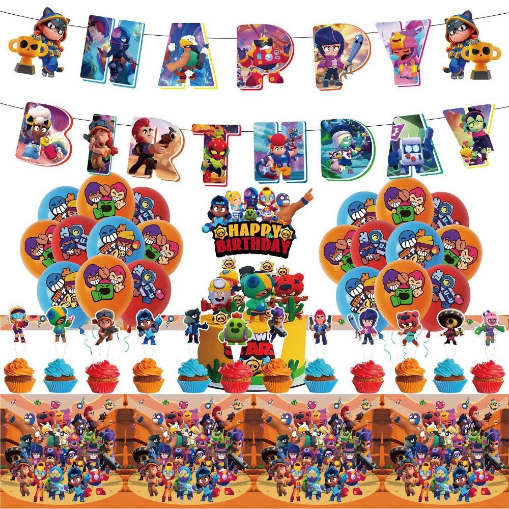 Anime Game Theme Party Supplies Flag Pull Banner Cake Topper Balloon Set Kid Girl Boy Happy Birthday Party Baby Shower Decor