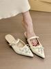 Galaxy Girl! Temperament Pointed Rhinestone Buckle Bow Wedge Heel Bag Head Half Slippers Women's Spring Shoes