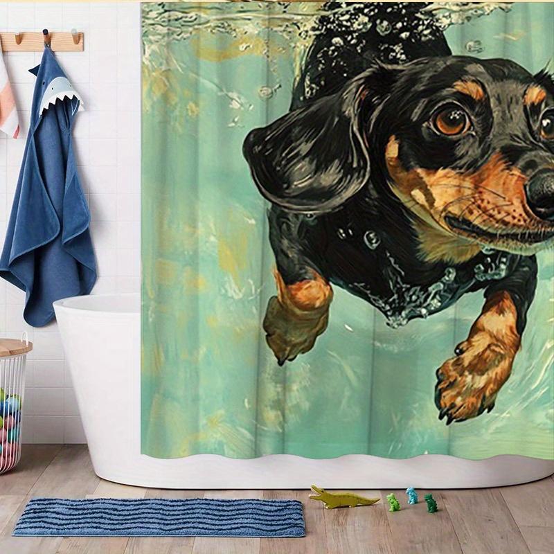 

Dachshund Underwater Swimming Shower Curtain Dreamy Turquoise Abstract Ocean Scene Black Brown Dog Funny Art Bathroom Decor W60H190(CM)-1 Pcs