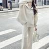 Korean Style Women's Sportswear Set: Zipper Knit Cardigan & Wide-Leg Pants for Autumn/Winter