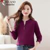 Women's Plus Size V-Neck Long-Sleeve Cotton T-Shirt