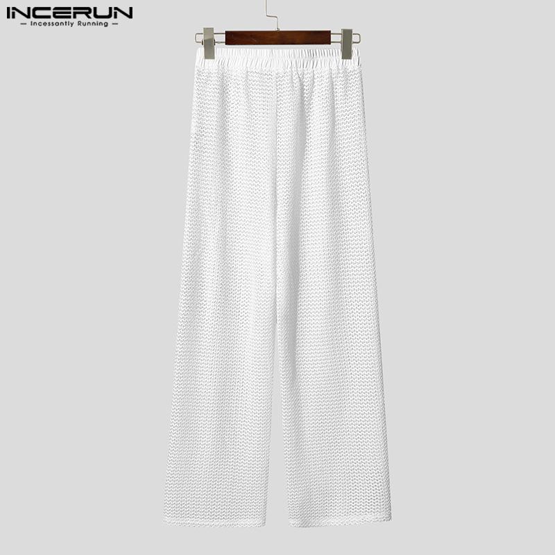 INCERUN Pantalones largos de playa transparentes con cintura elástica y malla para hombre