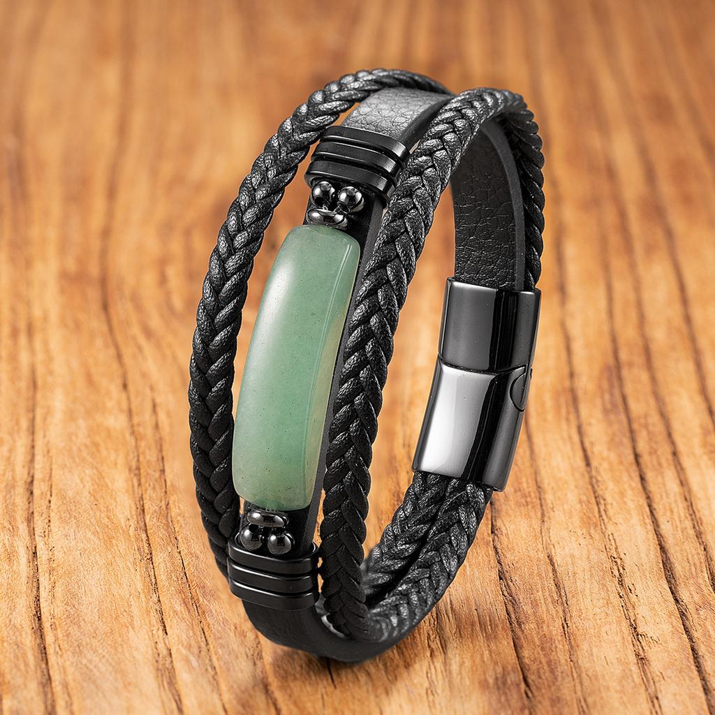 European and American Geometric Tiger's Eye Stone Bracelet Men's Multi-layer Leather Rope Bracelet Stone Bracelet Magnet Buckle Bracelet Women 2026