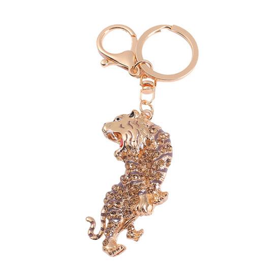 Keychain Pendant Sparkling Rhinestones Zodiac Tiger Shape Charm Key Chain Strong Lobster