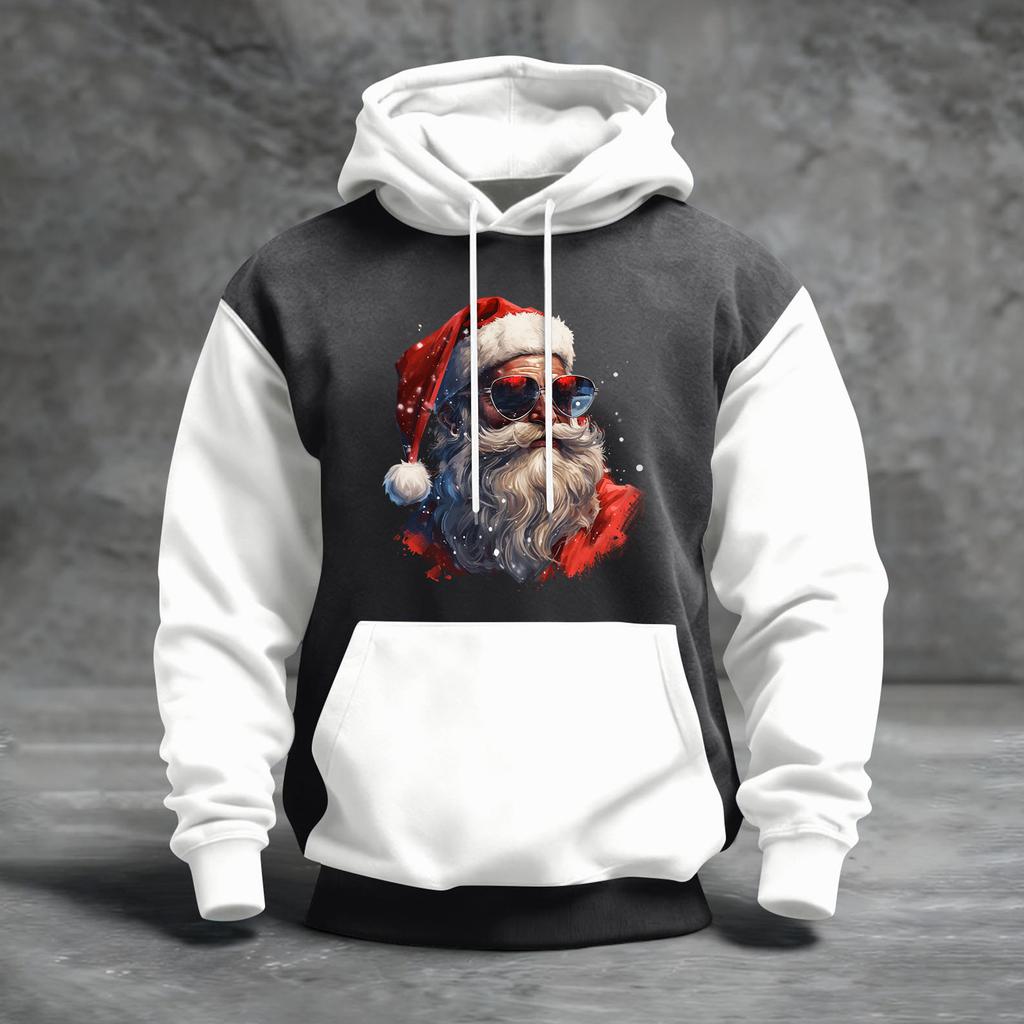 Men's Christmas Print Color Block Hooded Casual Sports Comfort Sweatshirt