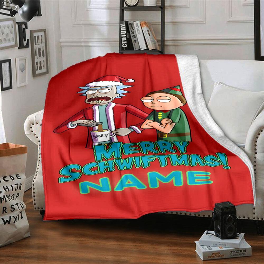 Rick And Morty Świąteczna Zabawa Przytulny Personalizowany Koc Z Imieniem Miękki Ciepły Przytulny Odpowiedni Na Sofę Kanapę Biuro Łóżko Pikniki Cztery Pory Roku