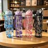 PC Straw Cup Floral Bow Print Water Cup Large Capacity Water Bottle For Travel
