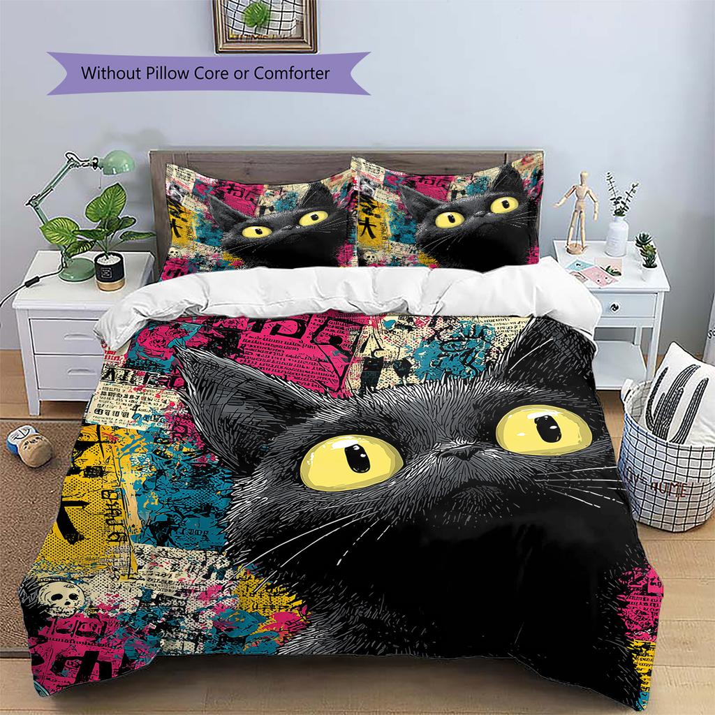 Cat Head Pattern Bedding Quilt Set Home Decoration Gift (1 * duvet cover + 2 * pillowcase without core)