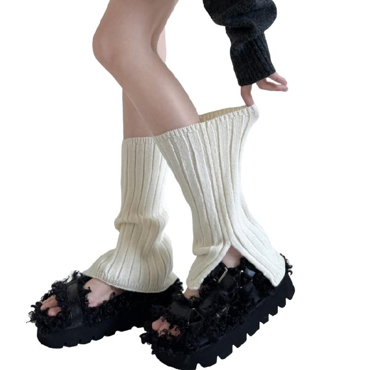 Women's Slouchy Leg Warmers with Side Split Solid Color Ribbed Knitted Boot Covers Leggings Gaiters Footles Socks Gift