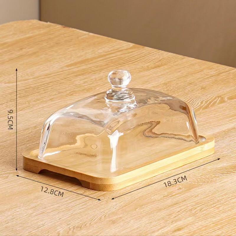 

Rectangular Bamboo Wood Serving Plate with Glass Lid