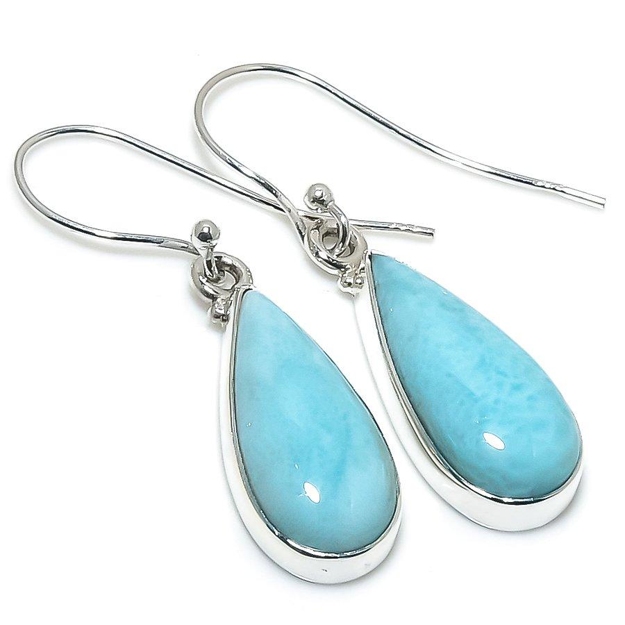 Natural Republic Larimar Gemstone Handmade 925 Solid Silver Earring 1.50" W6B76