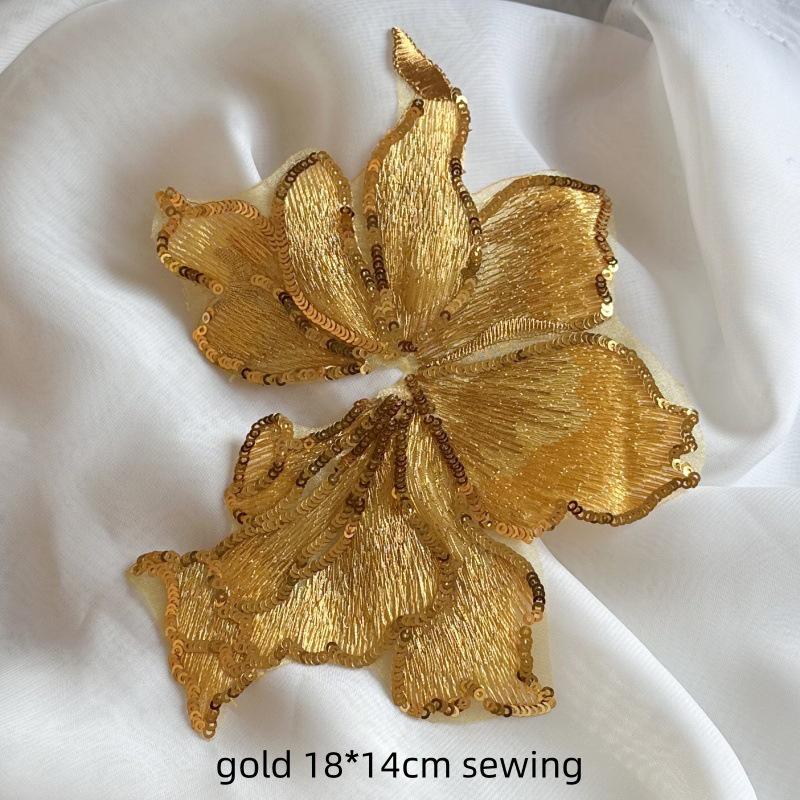 Large Red Gold Sequin Flower Embroidered Lace Patch for Clothing, Dresses, and DIY Decorations