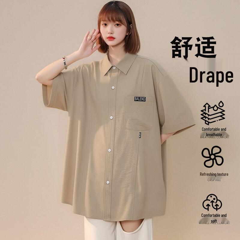 

Baleno Summer Loose Casual Pleated Texture Short Sleeve Shirt L