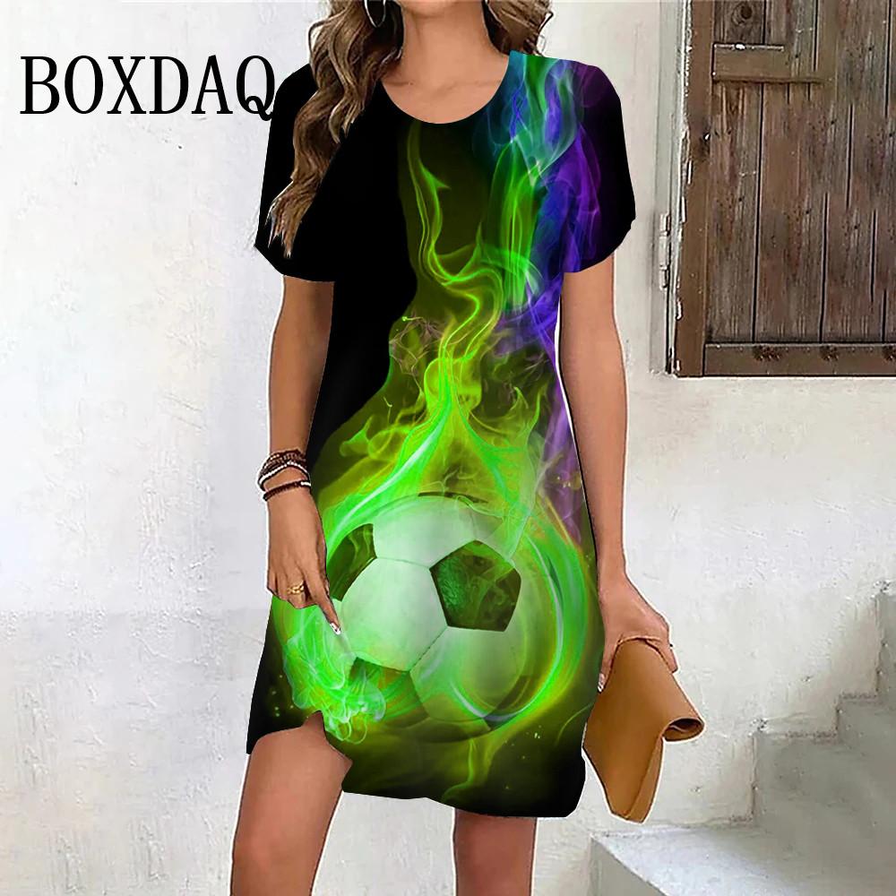 

Летняя мода Футбол Пламя 3D Печатные платья Футболка Девушка Повседневная с коротким рукавом Мини Платье Смешная Спортивная Уличная Одежда 8XL