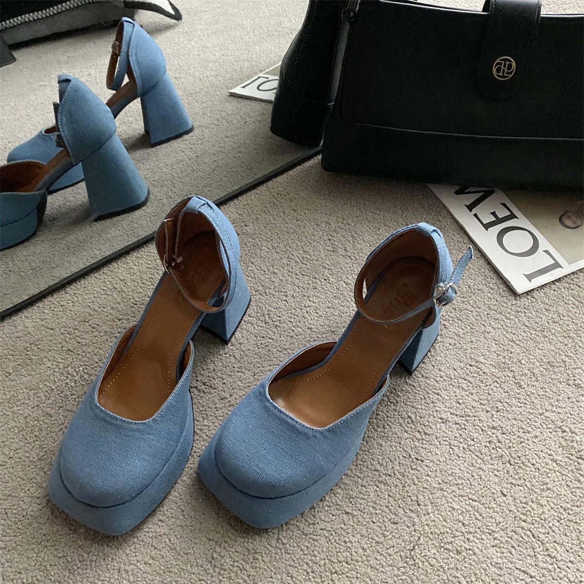 

Лето 2025 Французский стиль Женский темперамент Массивный каблук Закрытый носок Туфли на высоком каблуке 36