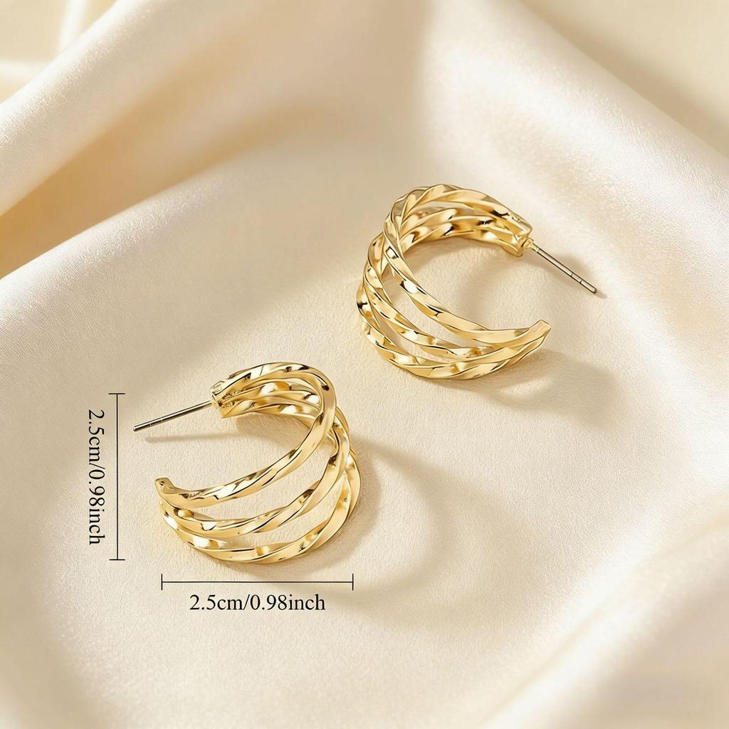 Retro Multi-layer Woven Texture Titanium Steel Hoop Earrings for Women - Trendy European & American Style Jewelry