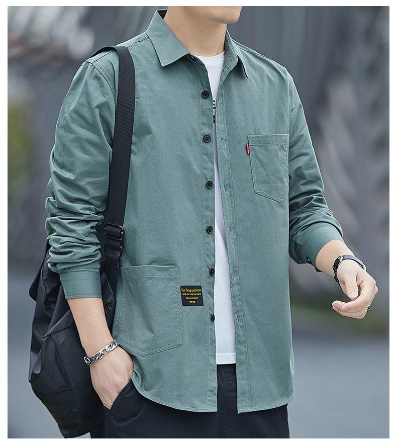 Men's Loose-Fit Non-Iron Cotton Shirt - Long Sleeve Casual Workwear for Spring & Autumn