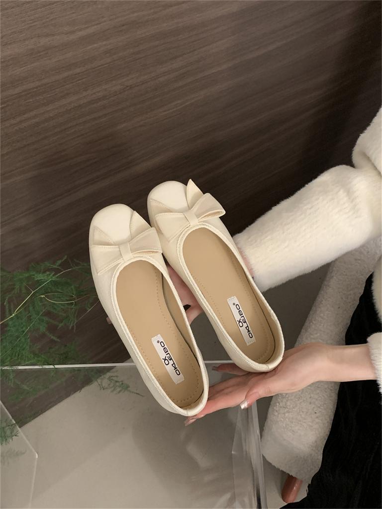 French flat-bottomed shallow mouth ballet small fragrant single shoes women's shoes 2025 summer new bow boat shoes