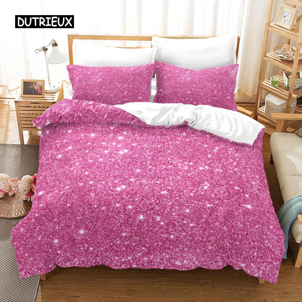 Gradient Duvet Cover Set Microfiber Rainbow Striped Glitter Sequins Quilt Cover Double Queen King Size 2/3pcs Comforter Cover