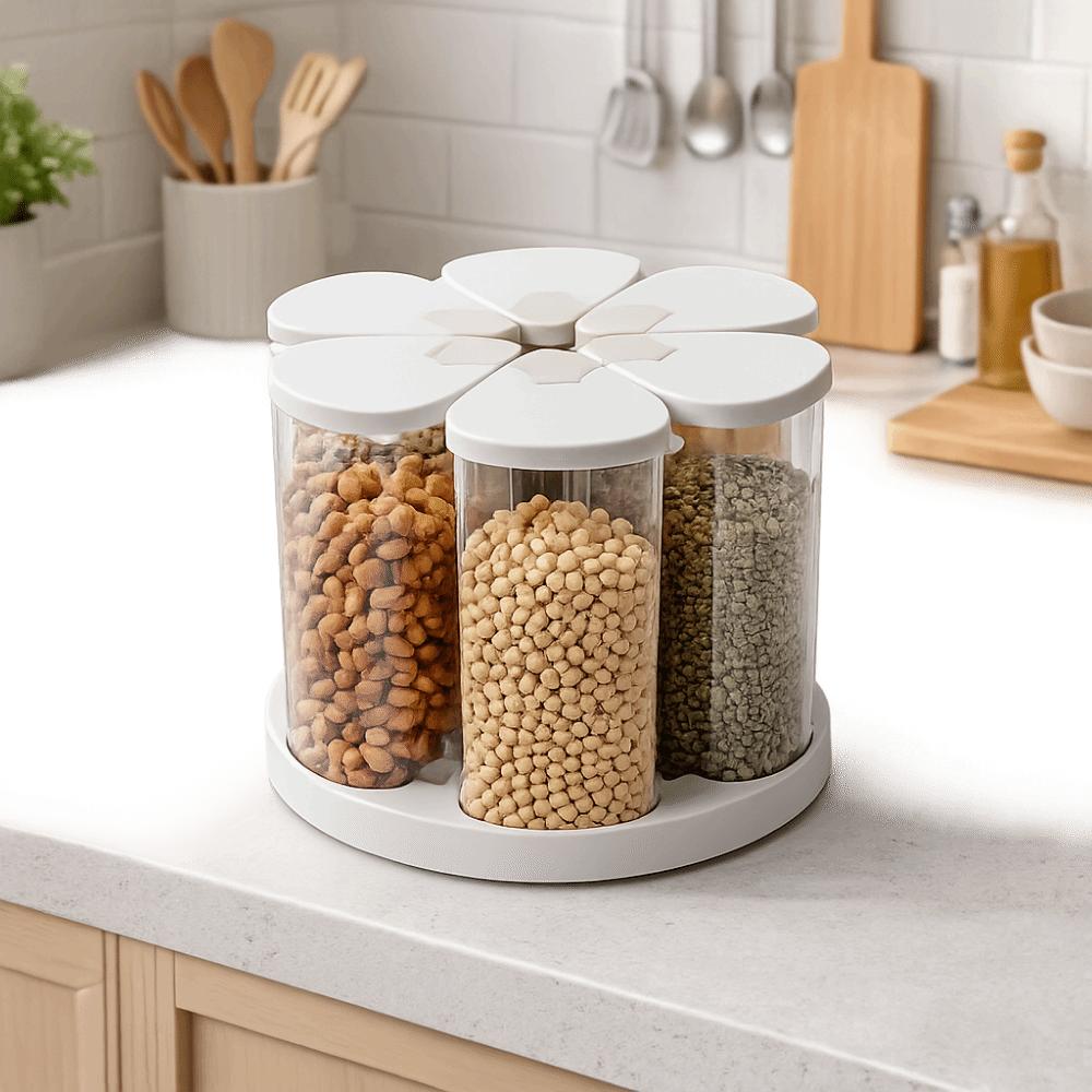 6 Pieces Food-Grade 6 Grids Grain Storage Box Moisture-Proof Dust-proof Rotating Grain Dispenser Bug-Proof Airtight