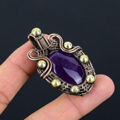 Atractiva piedra preciosa de amatista, alambre de cobre puro envuelto, colgante hecho a mano, regalo de joyería