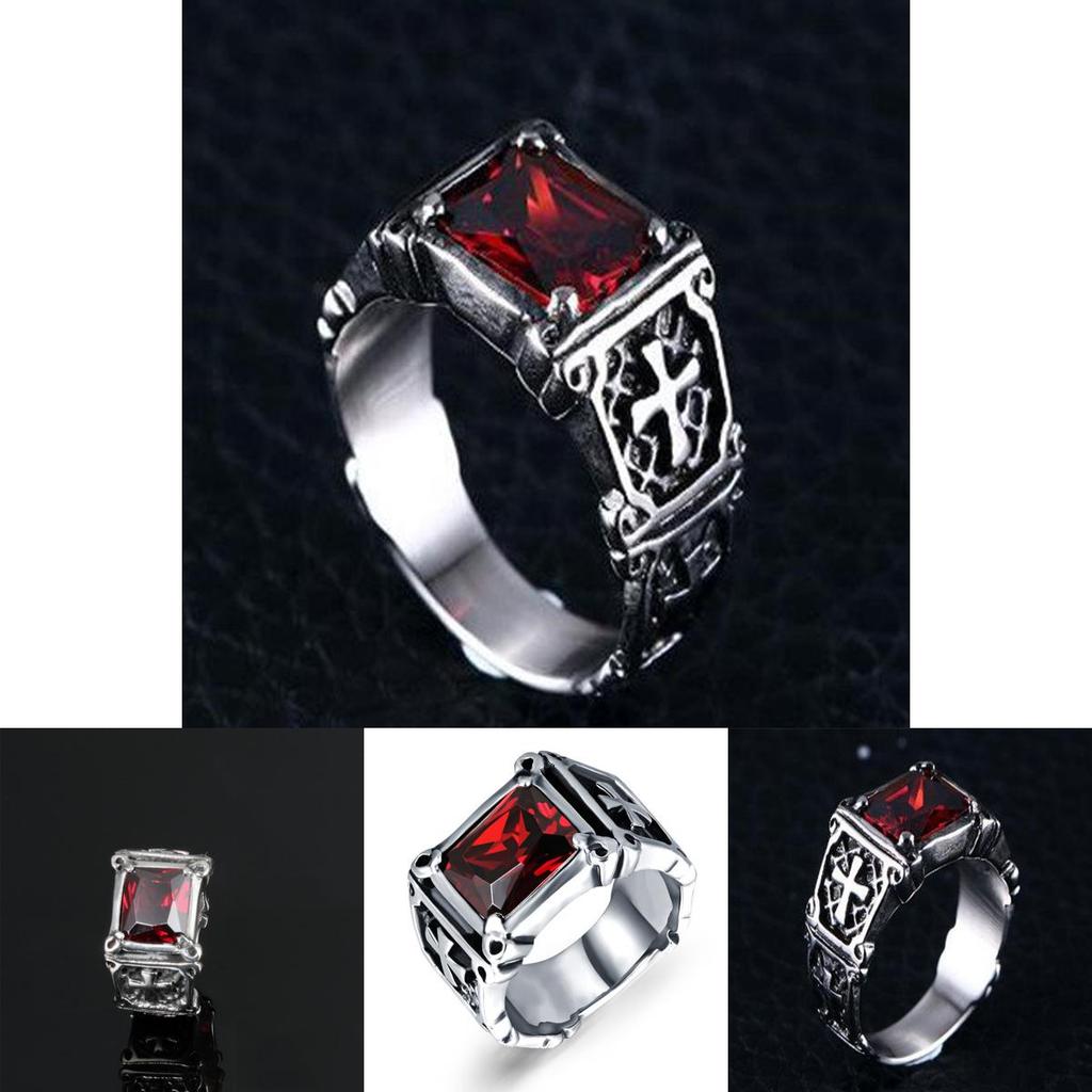 Unique Fashion Vintage Red Onyx Thor Men's Stainless Steel Gothic Style Ring